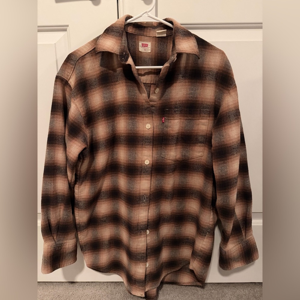 EUC Levi's Lucas Flannel Brown and Black Plaid Button-Down Shirt Sz